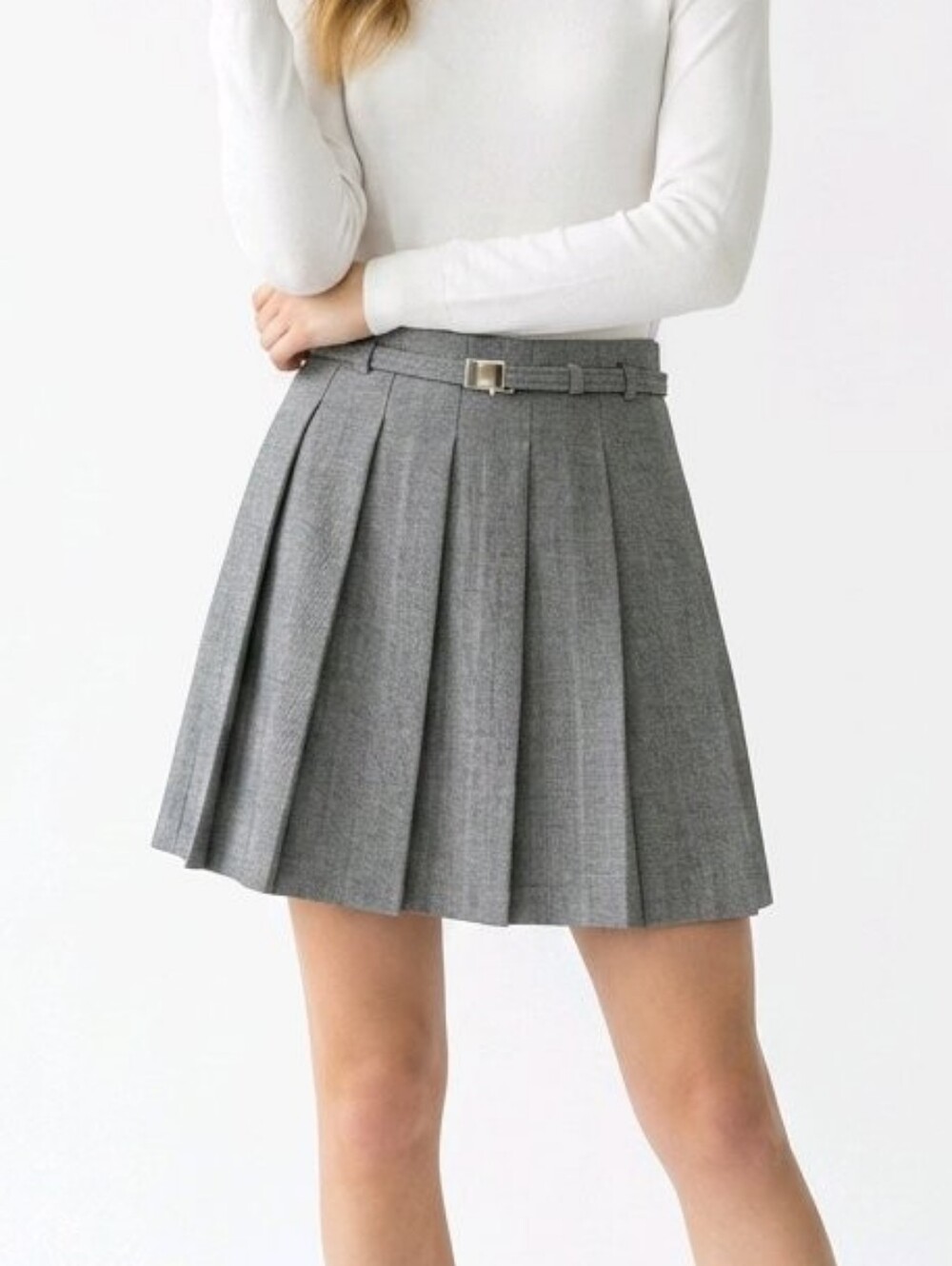J. Crew Gray Pleated Mini with Belt